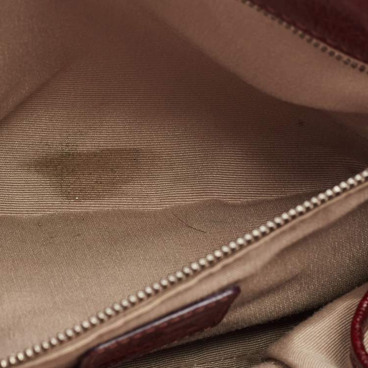 Pre Owned Burberry Dark Red/Beige Nova Check Floral Embossed PVC and Leather Satchel