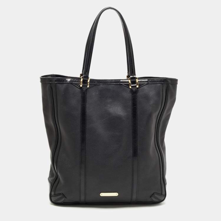 Pre Owned Burberry Black Perforated Leather Open Tote