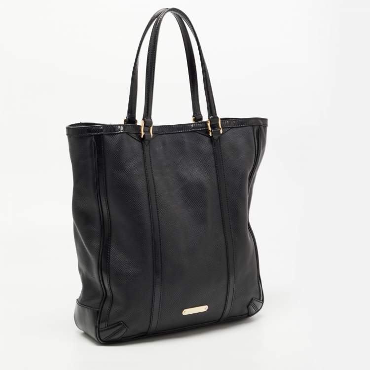 Pre Owned Burberry Black Perforated Leather Open Tote