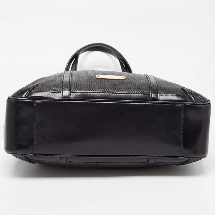 Pre Owned Burberry Black Perforated Leather Open Tote