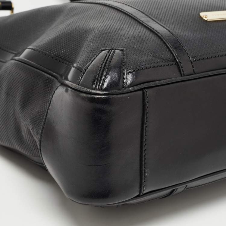 Pre Owned Burberry Black Perforated Leather Open Tote