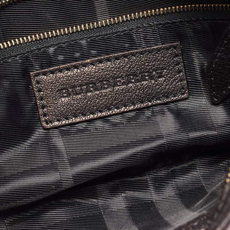 Pre Owned Burberry Metallic Brown Leather Buckle Baguette Bag