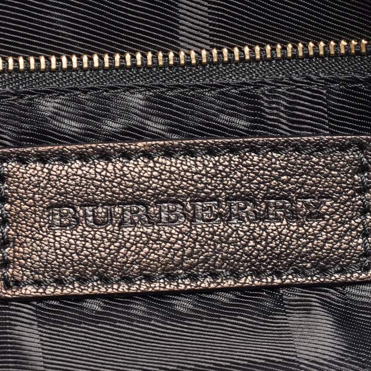 Pre Owned Burberry Metallic Brown Leather Buckle Baguette Bag