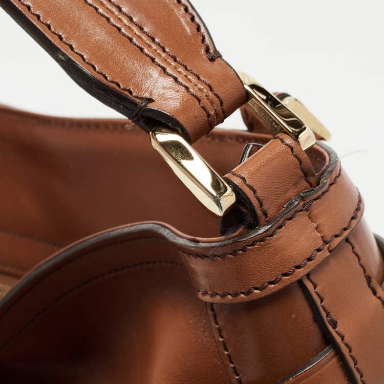 Pre Owned Burberry Brown Leather Small Bridle Dutton Hobo