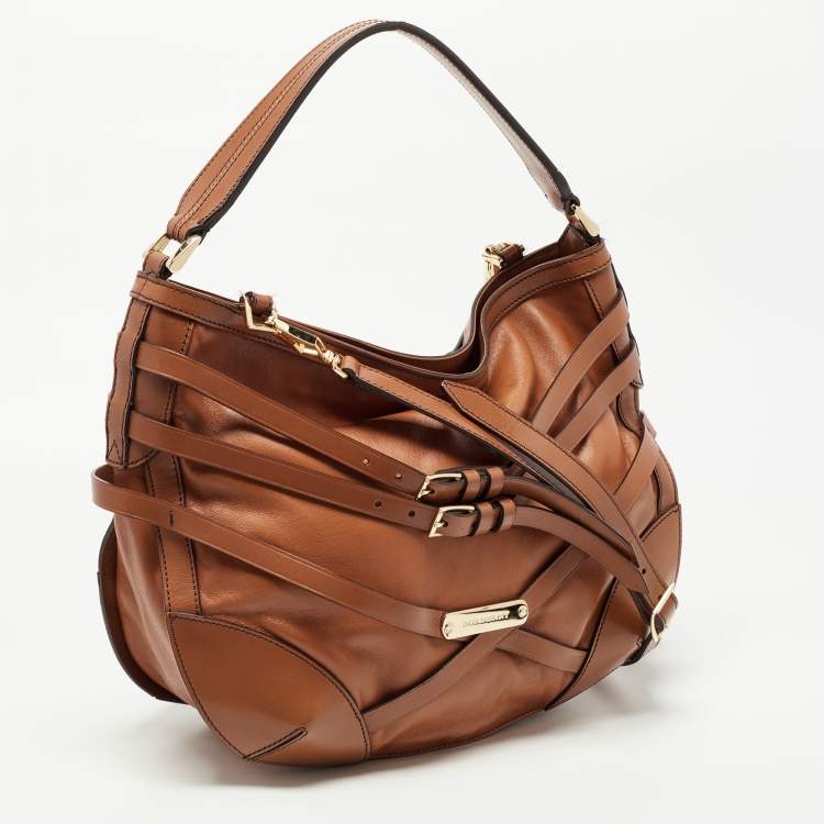 Pre Owned Burberry Brown Leather Small Bridle Dutton Hobo