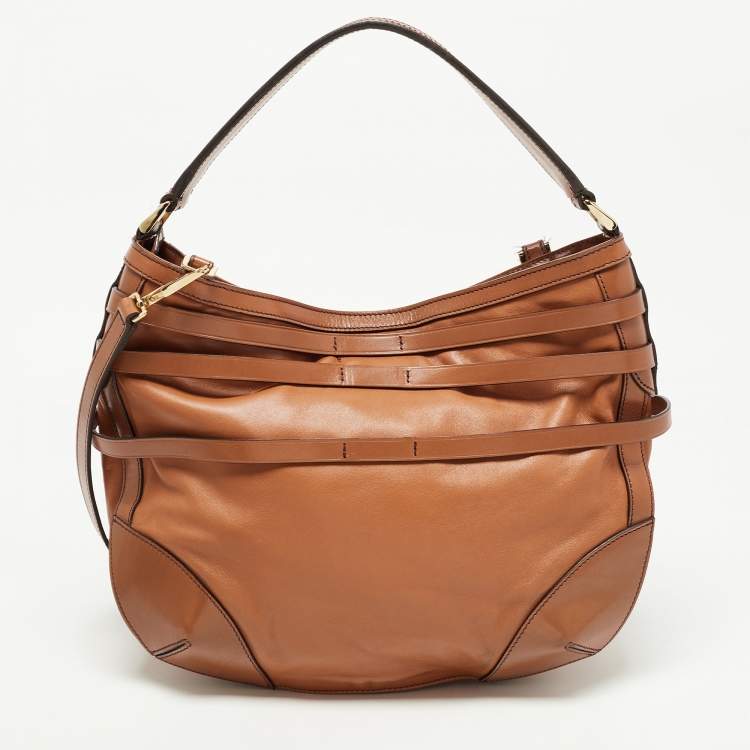Pre Owned Burberry Brown Leather Small Bridle Dutton Hobo