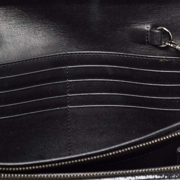 Pre Owned Burberry Black Beat Check Nylon and Patent Leather Flap Wallet on Chain