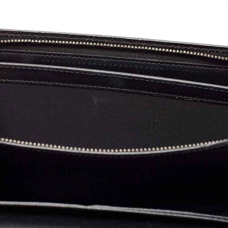 Pre Owned Burberry Black Beat Check Nylon and Patent Leather Flap Wallet on Chain