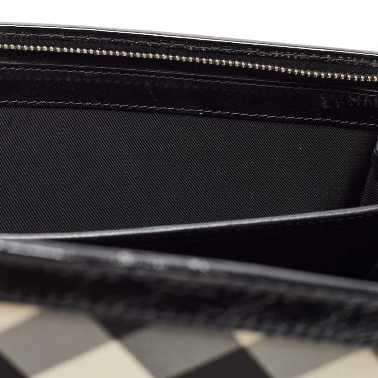 Pre Owned Burberry Black Beat Check Nylon and Patent Leather Flap Wallet on Chain