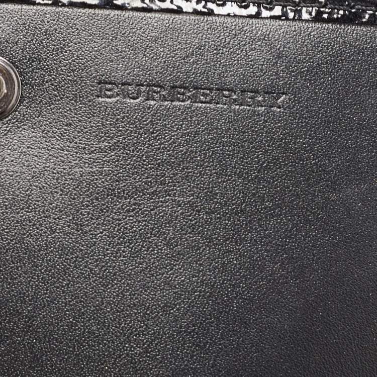 Pre Owned Burberry Black Beat Check Nylon and Patent Leather Flap Wallet on Chain