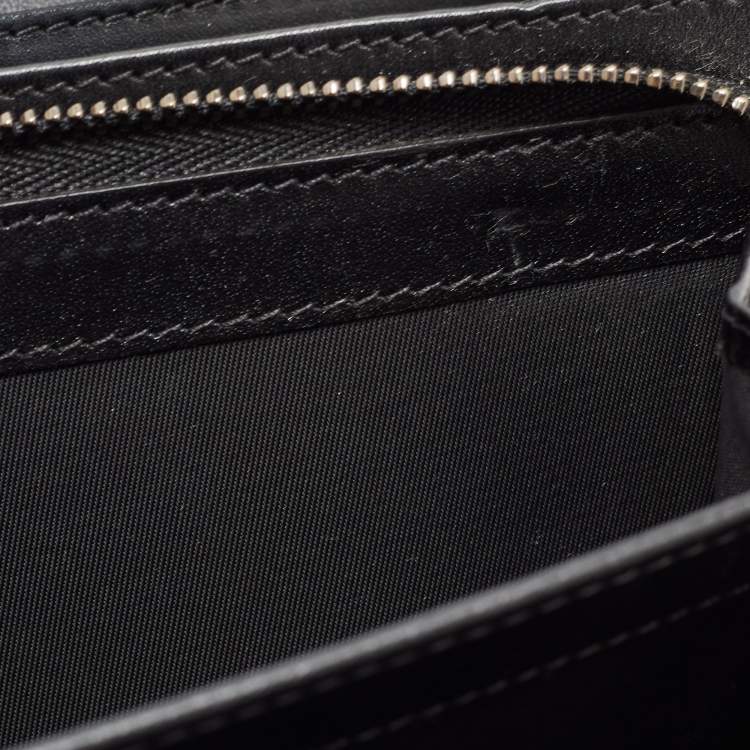 Pre Owned Burberry Black Beat Check Nylon and Patent Leather Flap Wallet on Chain