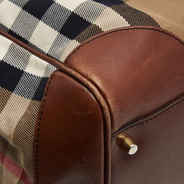 Pre Owned Burberry Beige/Brown Haymarket Check Canvas and Leather Small Canterbury Tote
