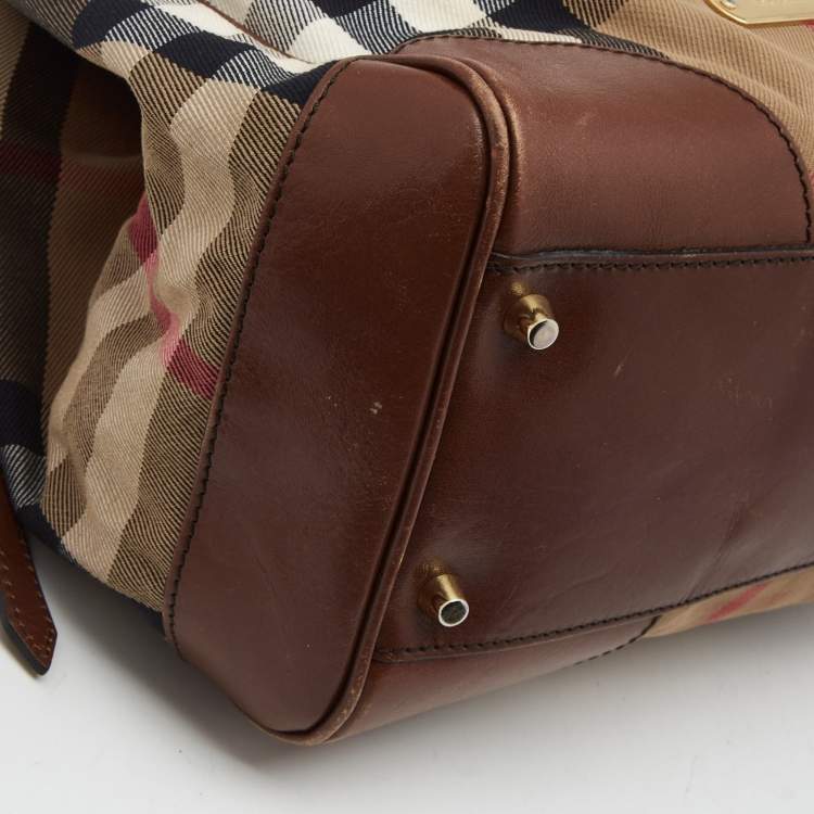 Pre Owned Burberry Beige/Brown Haymarket Check Canvas and Leather Small Canterbury Tote