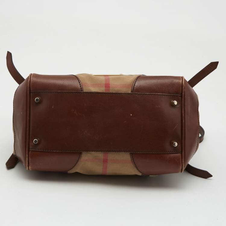 Pre Owned Burberry Beige/Brown Haymarket Check Canvas and Leather Small Canterbury Tote