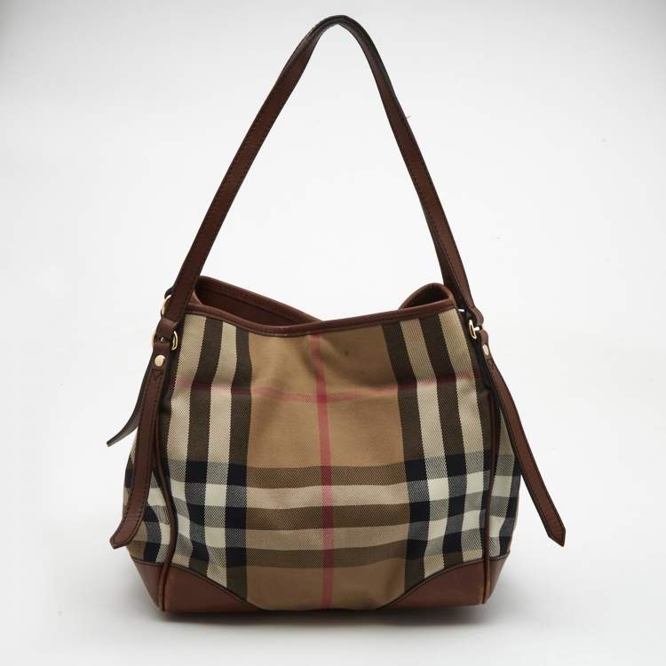 Pre Owned Burberry Beige/Brown Haymarket Check Canvas and Leather Small Canterbury Tote