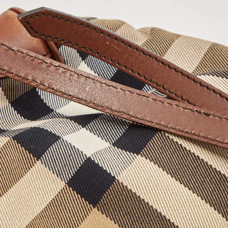 Pre Owned Burberry Beige/Brown Haymarket Check Canvas and Leather Small Canterbury Tote