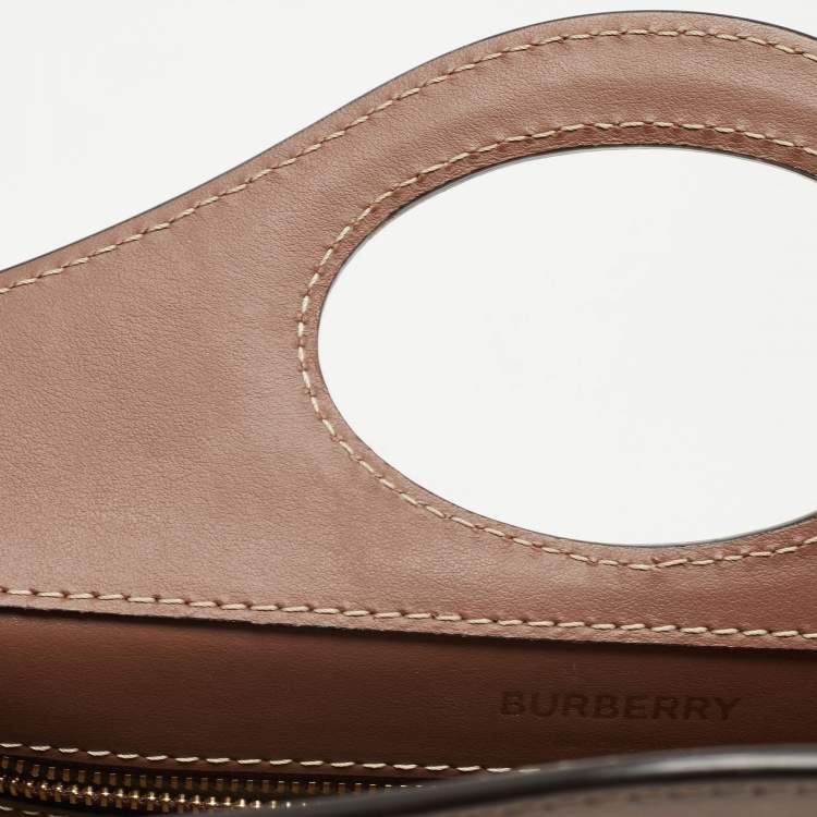 Pre Owned Burberry Brown/Cream Canvas and Leather Mini Pocket Tote