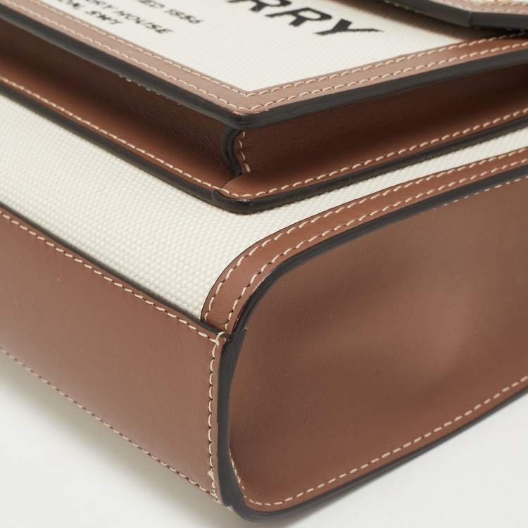 Pre Owned Burberry Brown/Cream Canvas and Leather Mini Pocket Tote