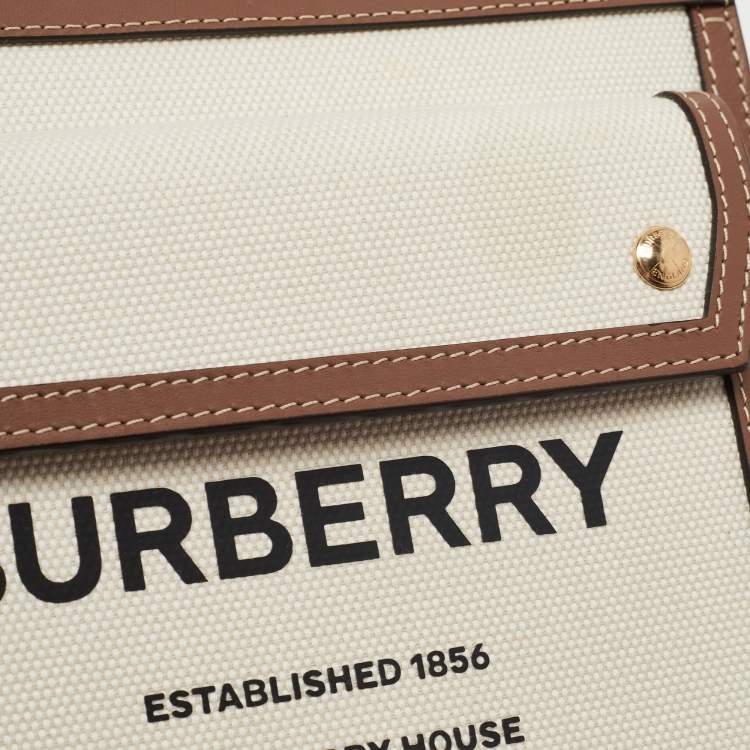 Pre Owned Burberry Brown/Cream Canvas and Leather Mini Pocket Tote