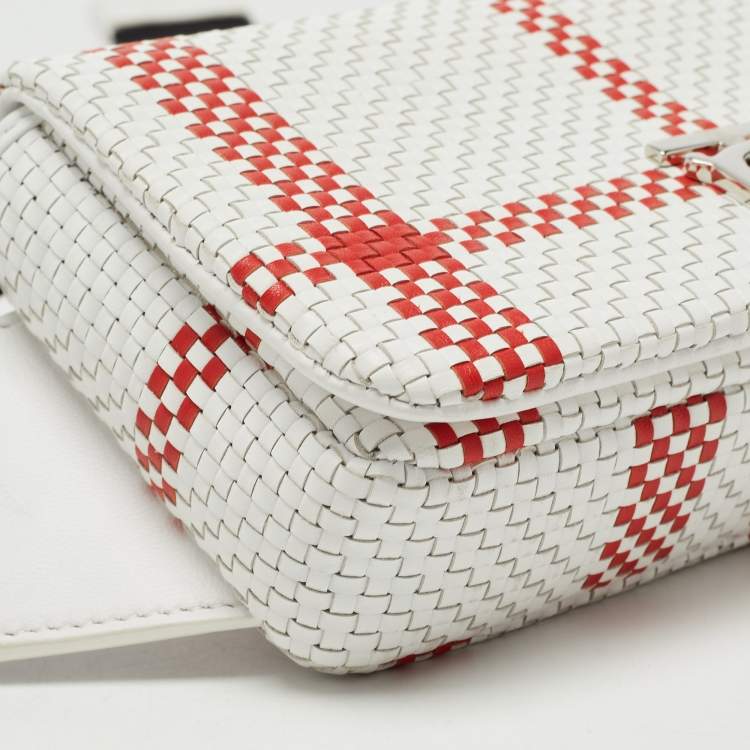 Pre Owned Burberry White/Red Woven Leather Lola Bum Bag