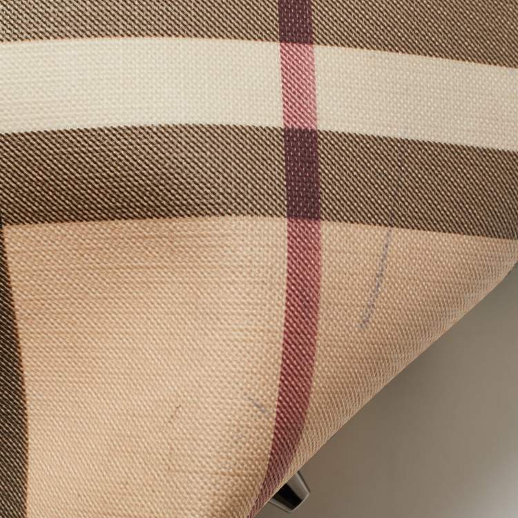Pre Owned Burberry Black/Beige Super Nova Check PVC and Patent Leather Large Nickie Tote