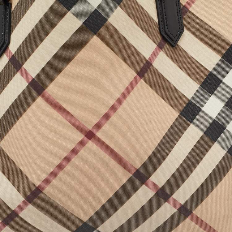 Pre Owned Burberry Black/Beige Super Nova Check PVC and Patent Leather Large Nickie Tote