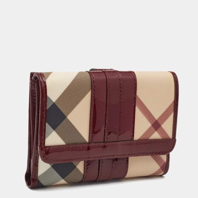 Pre Owned Burberry Novacheck PVC and Patent Leather Flap French Wallet
