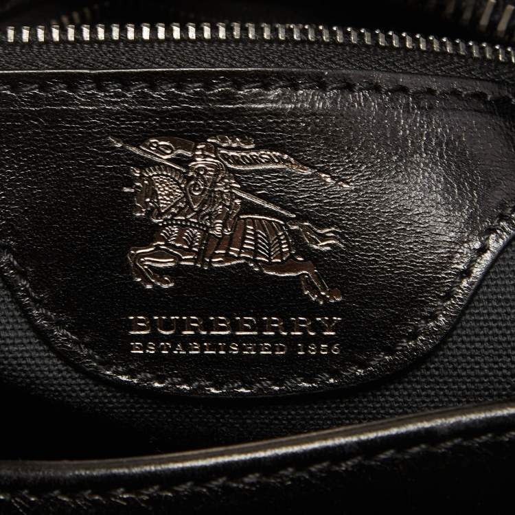 Pre Owned Burberry Black House Check Fabric and Leather Large Rowan Studded Tote