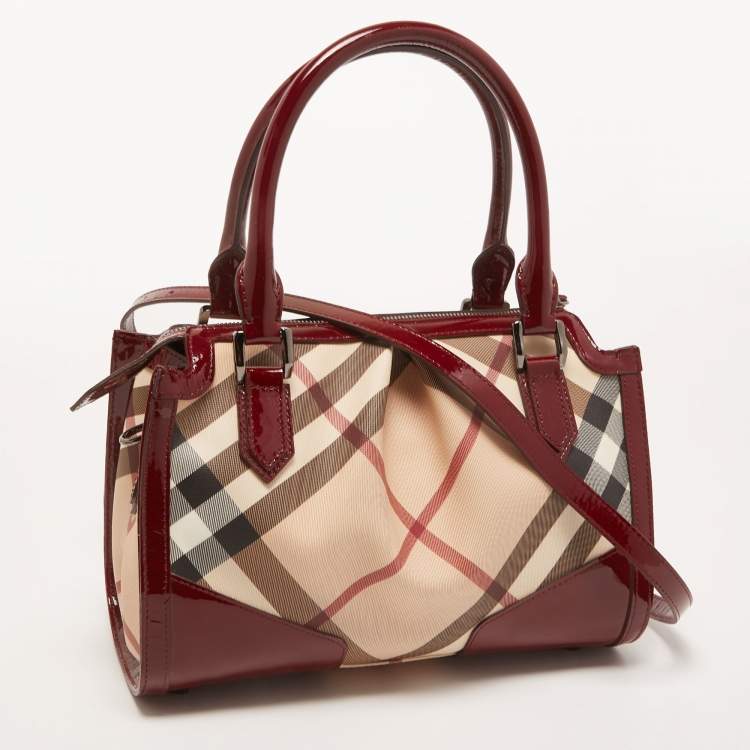 Pre Owned Burberry Burgundy/Beige Nova Check PVC Barrel Bowling Bag