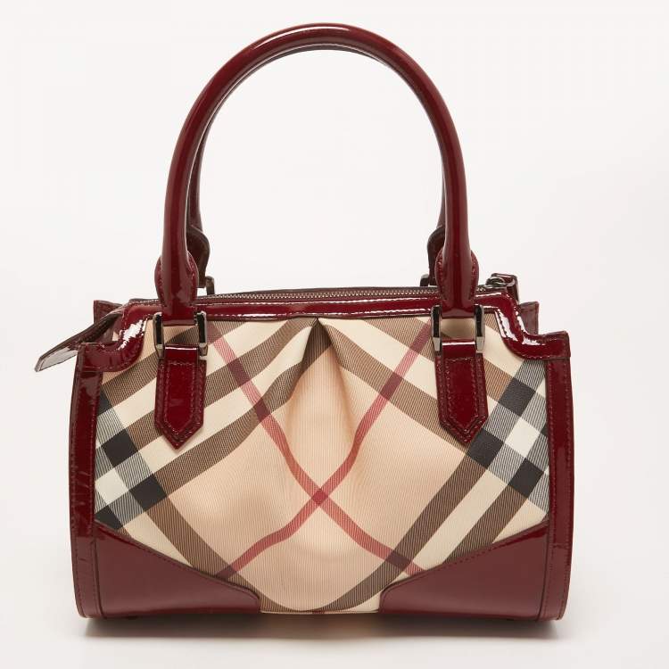 Pre Owned Burberry Burgundy/Beige Nova Check PVC Barrel Bowling Bag