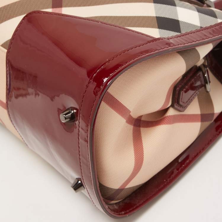Pre Owned Burberry Burgundy/Beige Nova Check PVC Barrel Bowling Bag