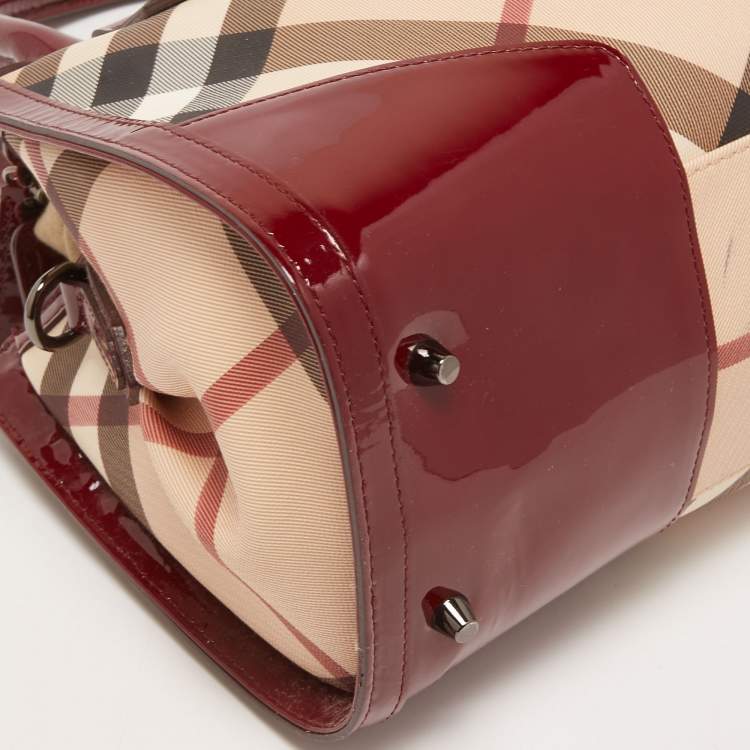Pre Owned Burberry Burgundy/Beige Nova Check PVC Barrel Bowling Bag