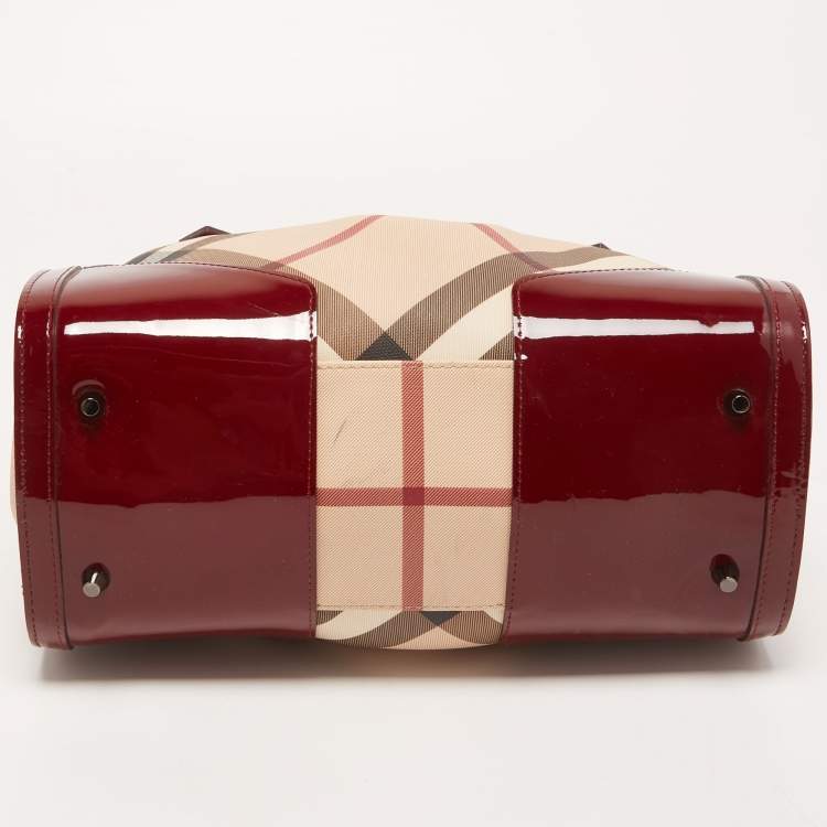 Pre Owned Burberry Burgundy/Beige Nova Check PVC Barrel Bowling Bag
