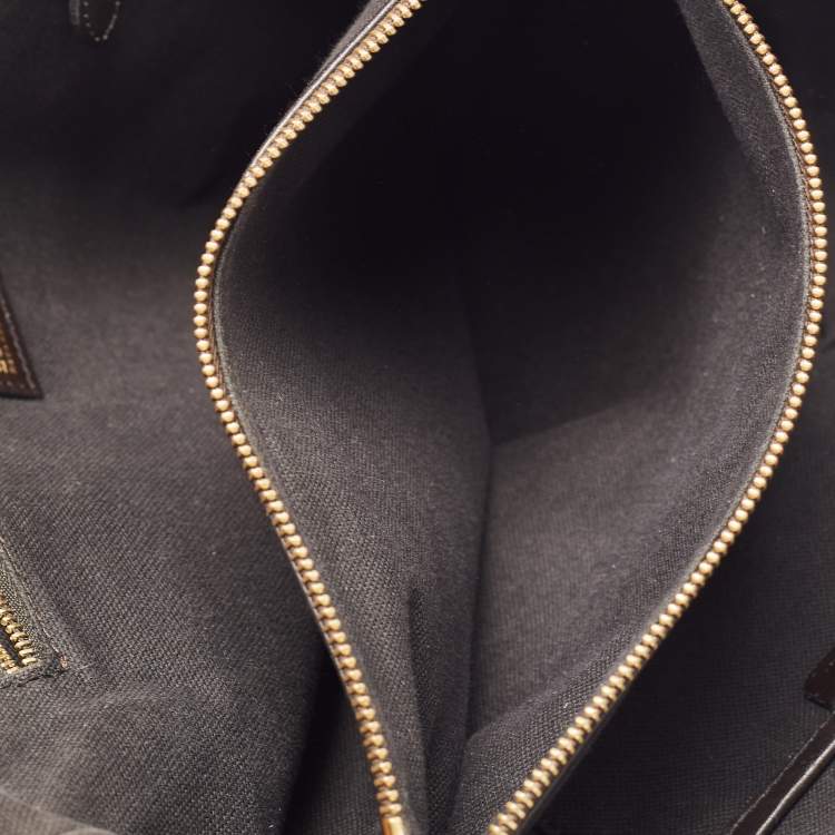 Pre Owned Burberry Beige/Dark Brown Haymarket Check Coated Canvas And Leather Multi Chain Tote