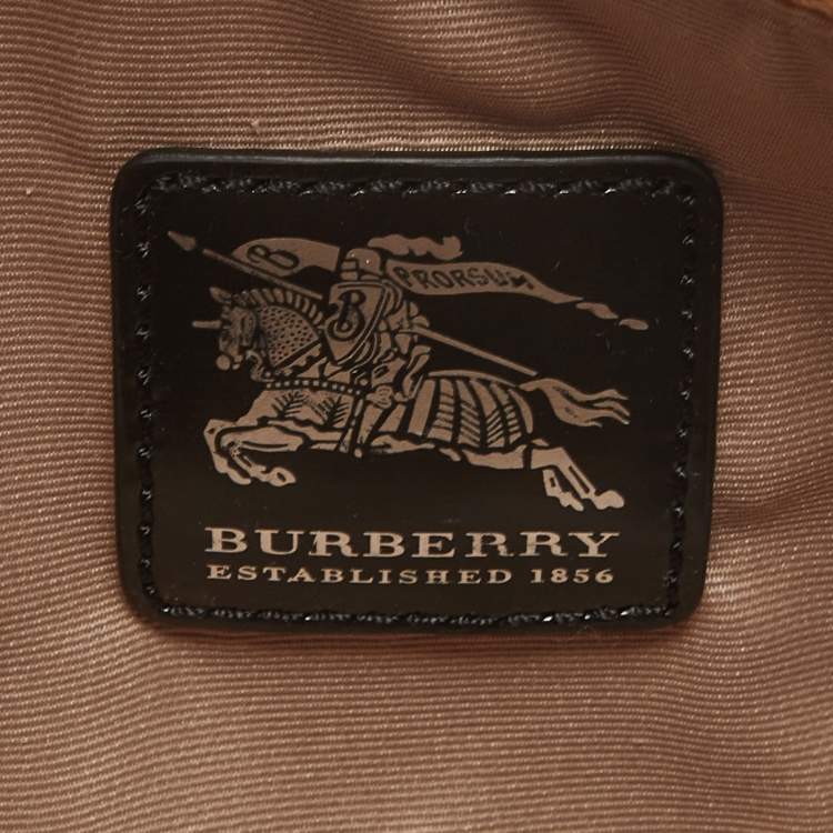 Pre Owned Burberry Black/Beige Nova Check PVC and Glossy Leather Pochette Bag