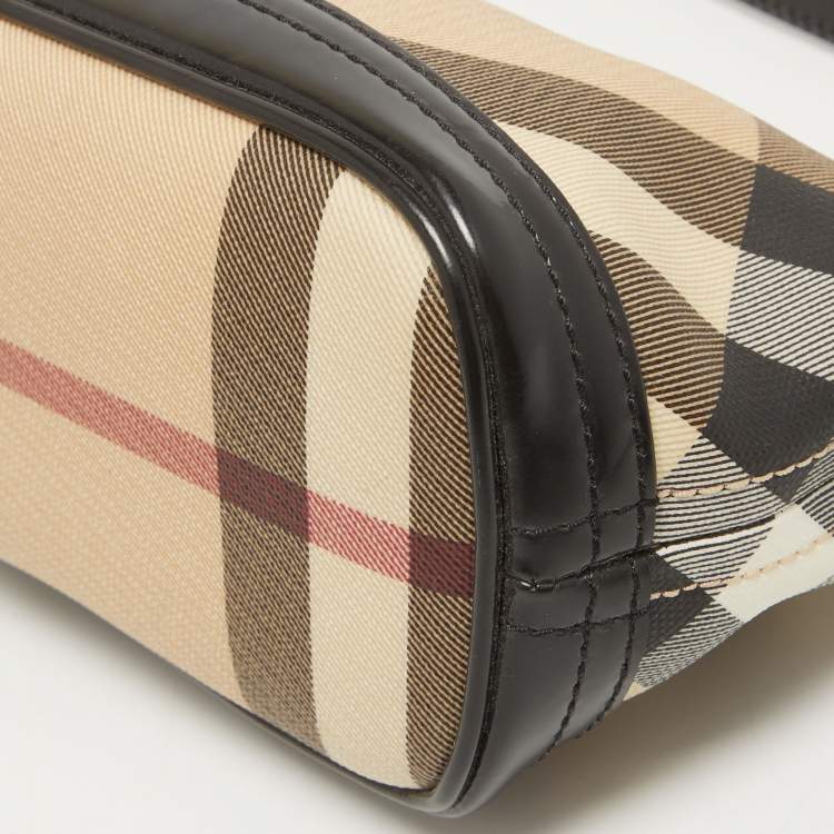 Pre Owned Burberry Black/Beige Nova Check PVC and Glossy Leather Pochette Bag