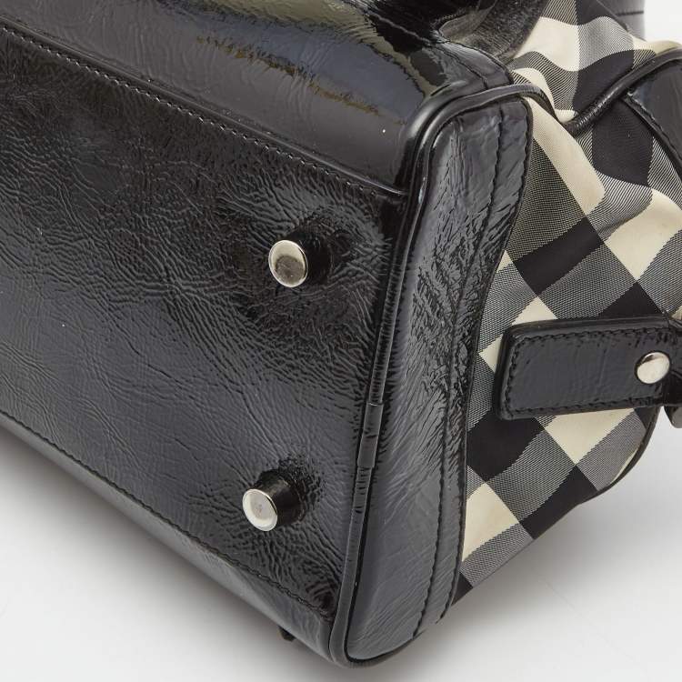 Pre Owned Burberry Black Beat Check Nylon and Patent Leather Buckle Satchel