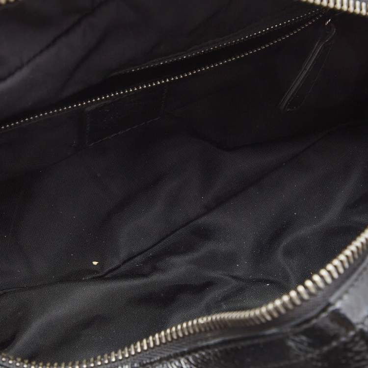 Pre Owned Burberry Black Beat Check Nylon and Patent Leather Buckle Satchel