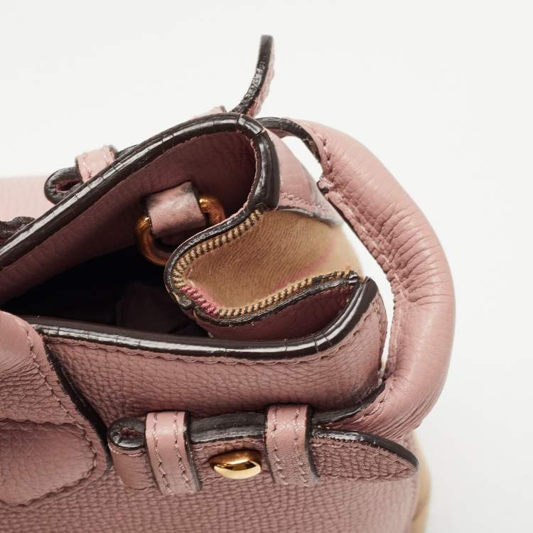 Pre Owned Burberry Pink/Beige Leather and House Check Fabric Small Banner Tote