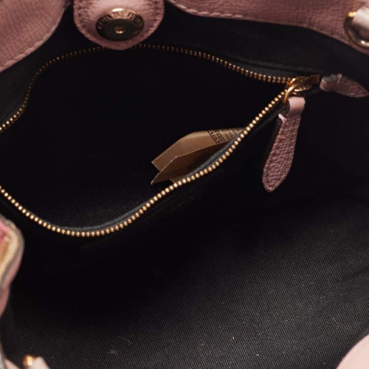 Pre Owned Burberry Pink/Beige Leather and House Check Fabric Small Banner Tote