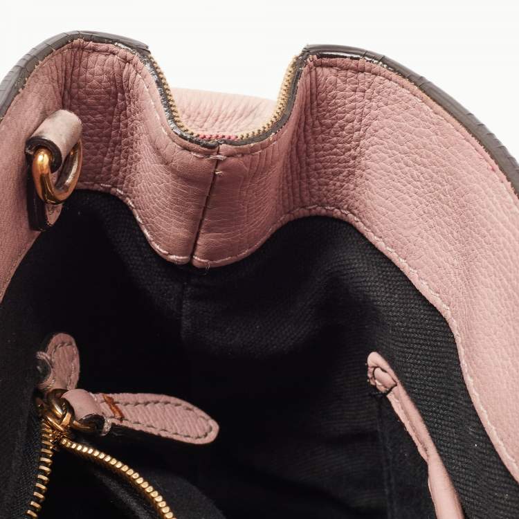 Pre Owned Burberry Pink/Beige Leather and House Check Fabric Small Banner Tote