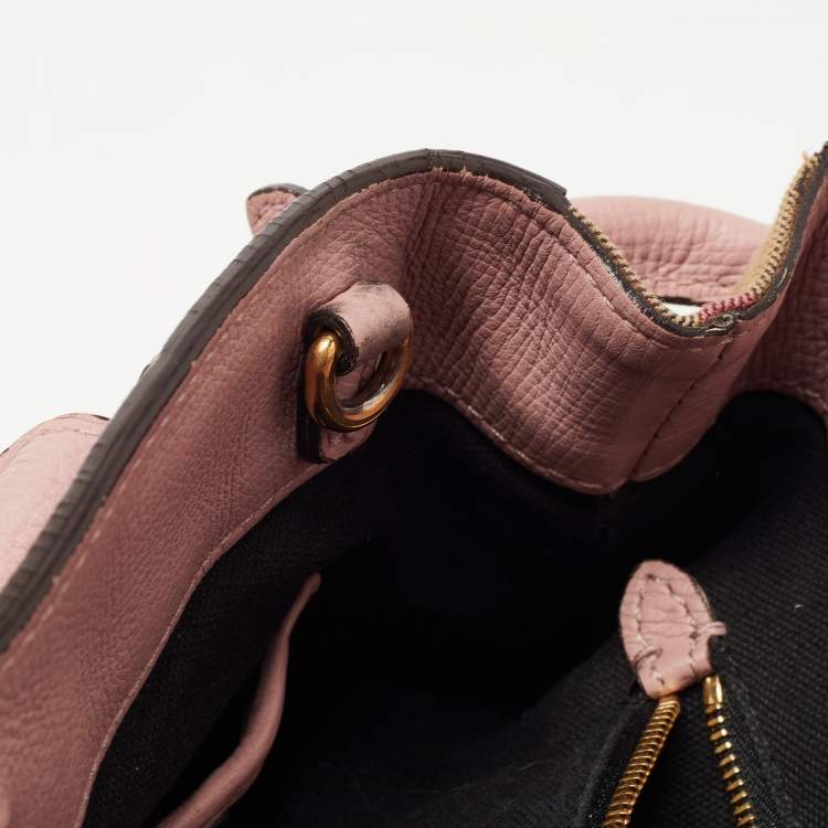 Pre Owned Burberry Pink/Beige Leather and House Check Fabric Small Banner Tote
