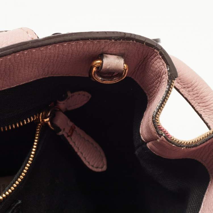 Pre Owned Burberry Pink/Beige Leather and House Check Fabric Small Banner Tote