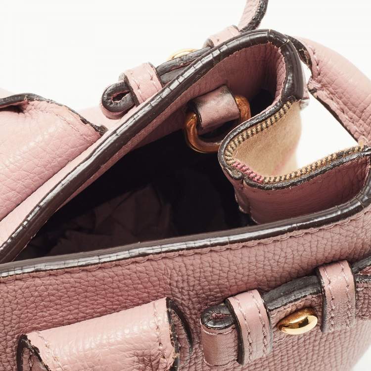 Pre Owned Burberry Pink/Beige Leather and House Check Fabric Small Banner Tote