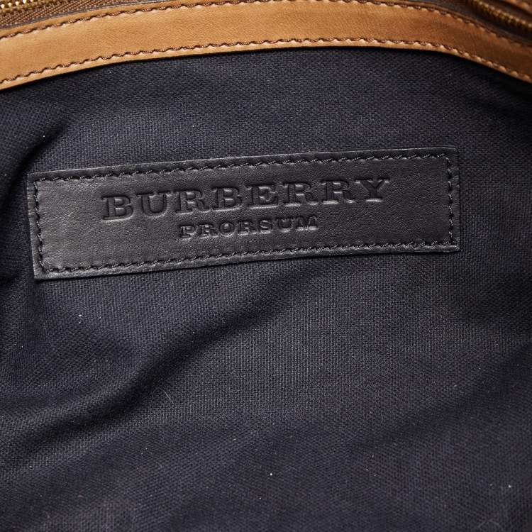 Pre Owned Burberry Beige House Check Canvas and Leather Pleated Studded Hobo