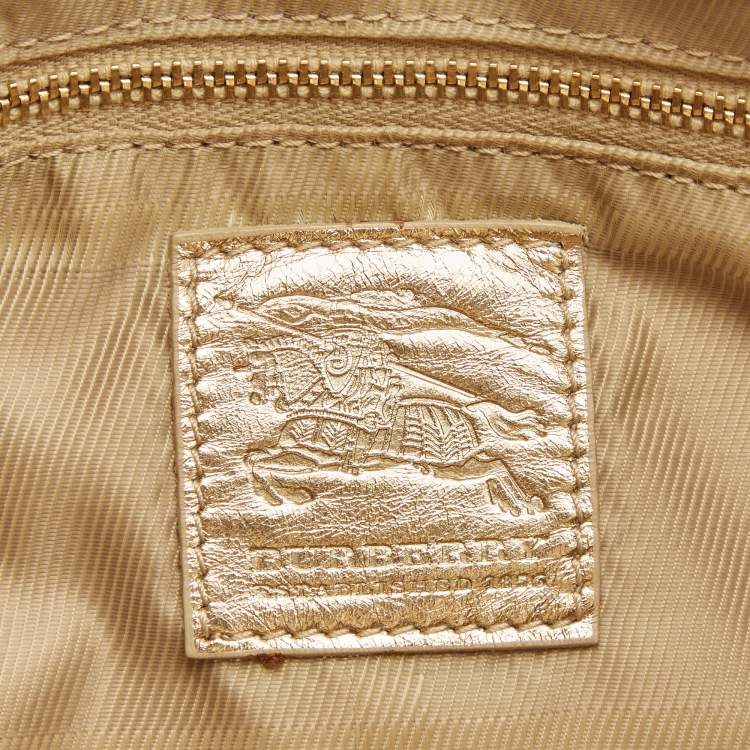 Pre Owned Burberry Gold Quilted Glossy Leather Beaton Tote