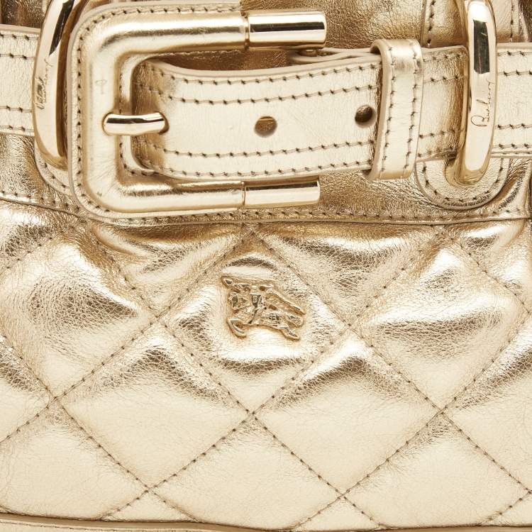 Pre Owned Burberry Gold Quilted Glossy Leather Beaton Tote