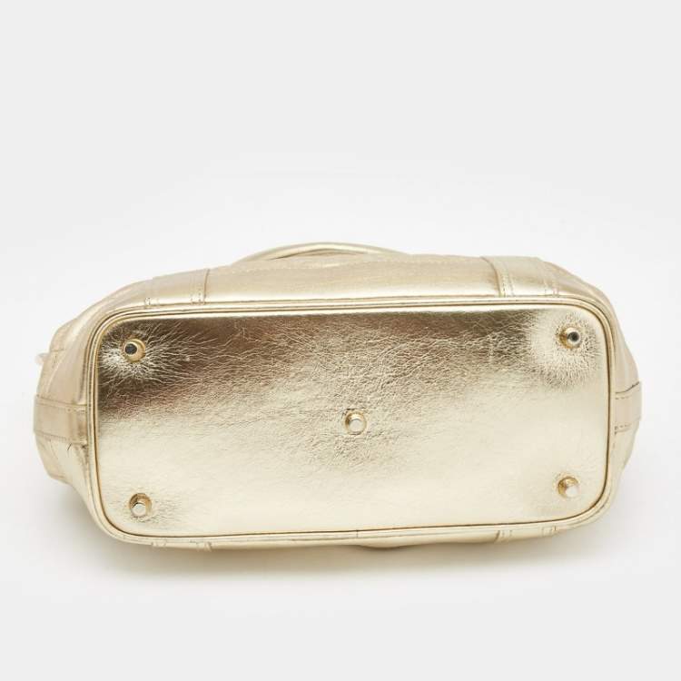 Pre Owned Burberry Gold Quilted Glossy Leather Beaton Tote
