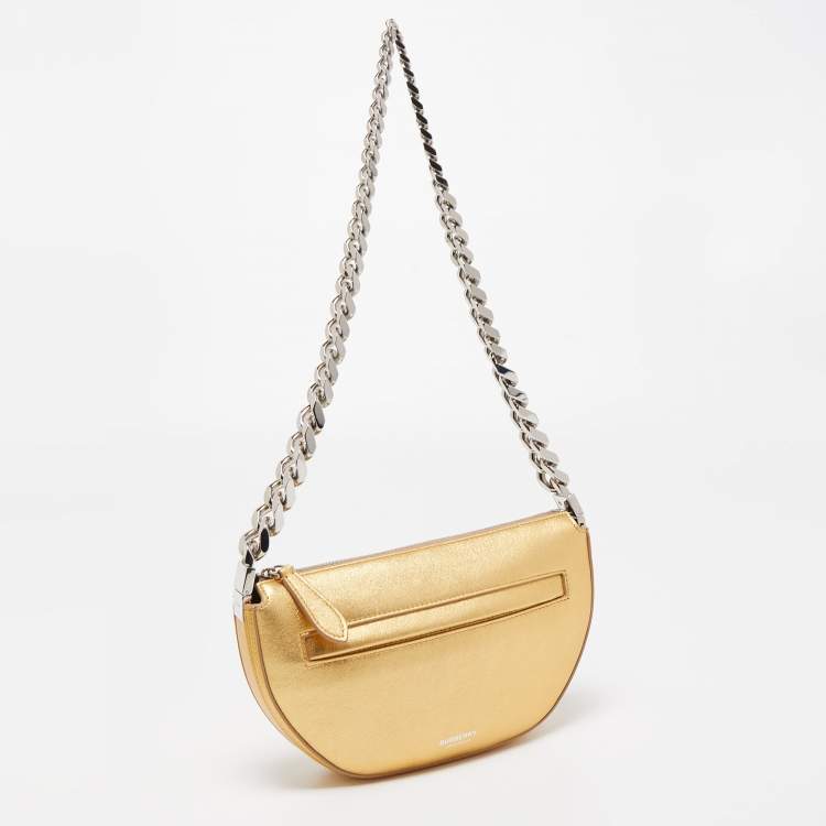 Pre Owned Burberry Gold Leather Mini Olympia Chain Bag