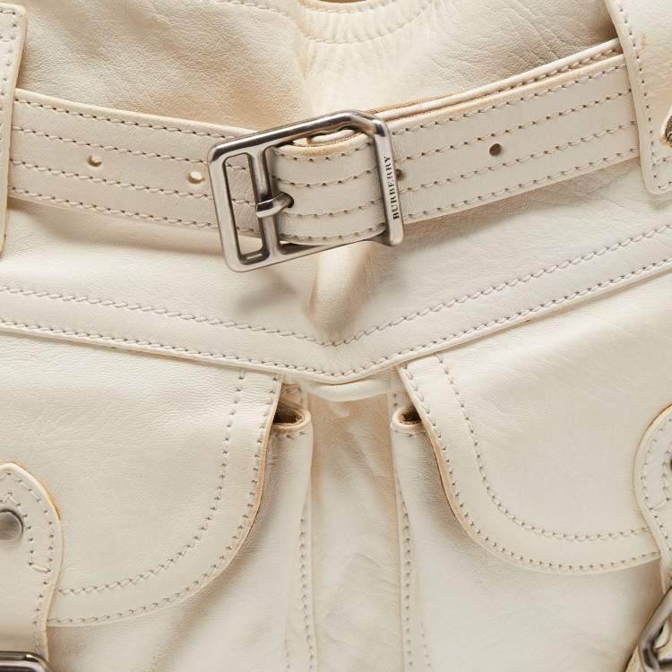 Pre Owned Burberry White Leather Crompton Shoulder Bag
